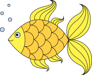 Раскрашенная картинка: золотая рыбка по точкам