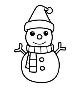 Раскраска снеговик в праздничном чепчике с шарфом