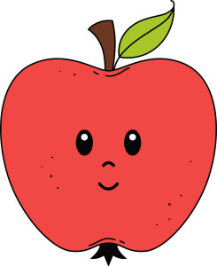 Раскрашенная картинка: сказочное яблоко с лицом