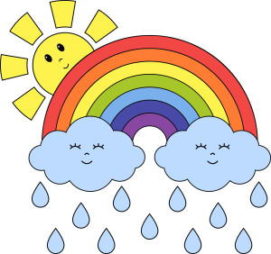Раскрашенная картинка: радуга в облаках после дождя по точкам