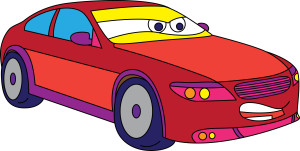 Раскрашенная картинка: гоночная машина с игрушечным лицом