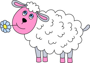 Раскрашенная картинка: овечка с цветочком по точкам