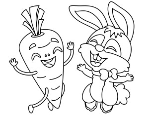 Раскраска морковка танцует с кроликом
