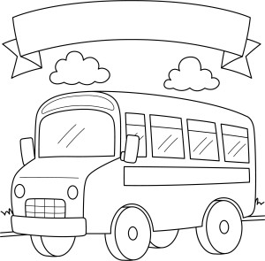 Раскраска детский школьный автобус на фоне облаков