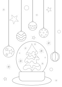 Раскраска новогодний шар со снежинками и елочными игрушками