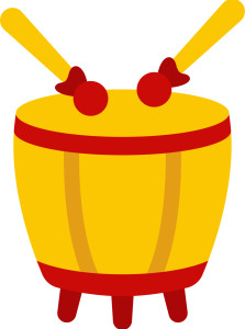 Раскрашенная картинка: игрушка китайский барабан с палочками