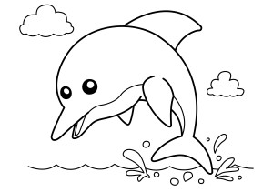 Раскраска милый дельфин на фоне неба
