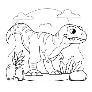 Раскраска динозавр тиранозавр на охоте