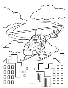 Раскраска вертолет летит над городом