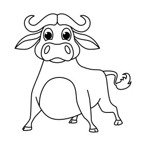 Раскраска мультяшный рогатый бык