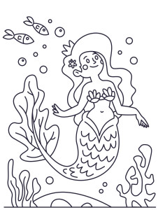 Раскраска веселый подводный мир с русалкой