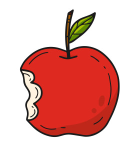 Раскрашенная картинка: надкушенное сочное яблоко