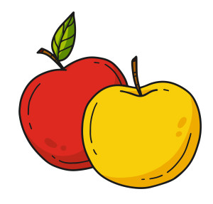 Раскрашенная картинка: желтые и красные яблоки