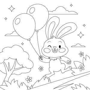 Раскраска веселый заяц с воздушными шариками