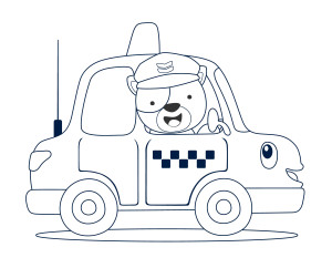 Раскраска мультяшный мишка за рулем такси