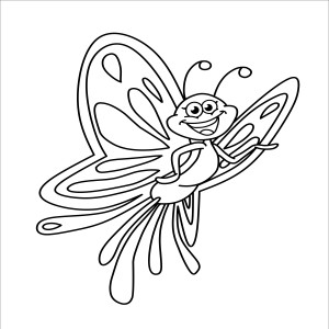Раскраска мультяшная бабочка машет крыльями