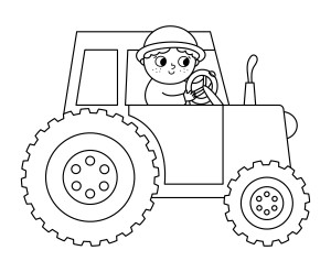 Раскраска маленький мальчик едет на тракторе
