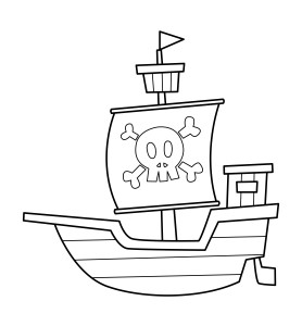 Раскраска кораблик с пиратским флагом