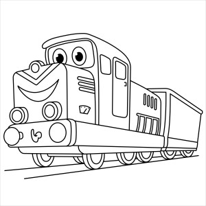 Раскраска мультяшный поезд локомотив с лицом