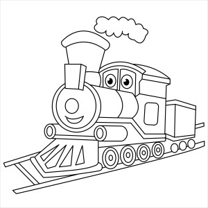 Раскраска поезд паровоз с милым лицом