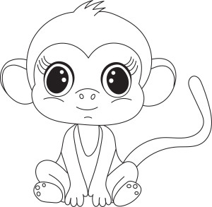 Раскраска маленькая обезьянка с большими глазами сидит
