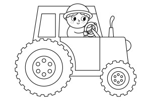 Раскраска ребенок едет на тракторе