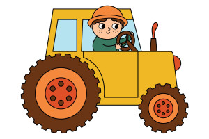 Раскрашенная картинка: ребенок едет на тракторе