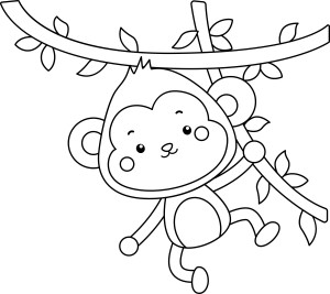 Раскраска обезьяна катается на ветке