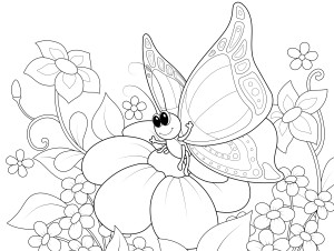 Раскраска маленькая бабочка сидит на цветке