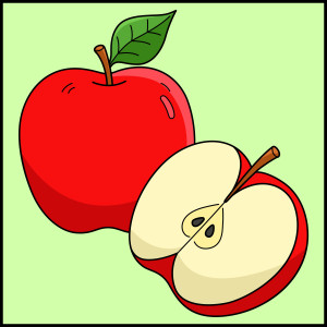 Раскрашенная картинка: питательное яблоко с половинкой