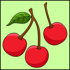 Раскрашенная картинка: три ягоды вишни
