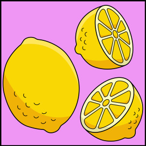Раскрашенная картинка: лимонный фрукт с половинками
