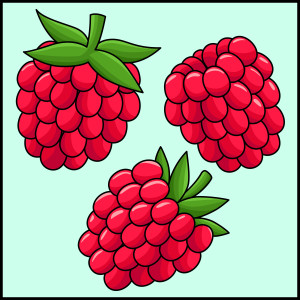 Раскрашенная картинка: три ягоды малины
