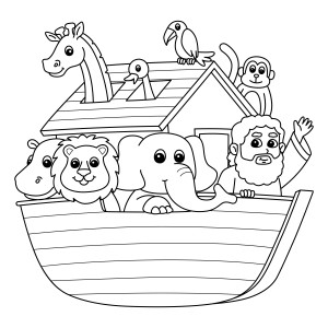 Раскраска корабль с животными на борту