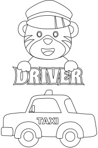 Раскраска тигренок водитель такси