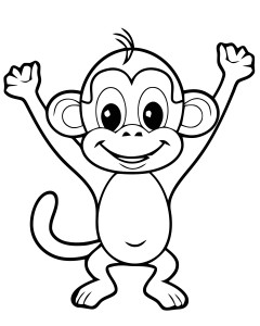 Раскраска мультяшная обезьяна с поднятыми руками