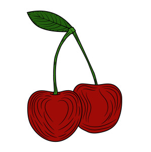 Раскрашенная картинка: спелые ягоды вишни