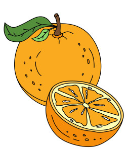 Раскрашенная картинка: круглый апельсин с половинкой