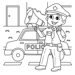 Раскраска полицейский с мегафоном