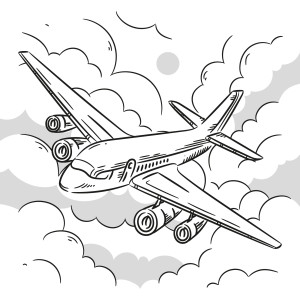 Раскраска пассажирский самолет в облаках