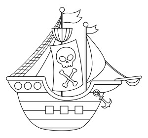 Раскраска пиратское судно с якорем и флагом