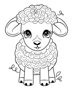 Раскраска пушистая овечка с милыми ушками