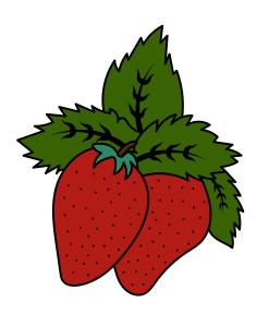 Раскрашенная картинка: ягода клубника с листьями
