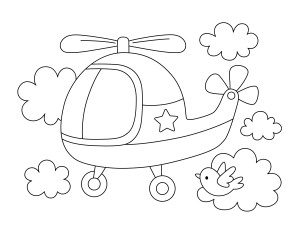 Раскраска вертолет для малышей в облаках