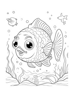 Раскраска большая рыба с большими глазами и ртом