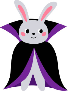 Раскрашенная картинка: кролик в костюме вампира по точкам