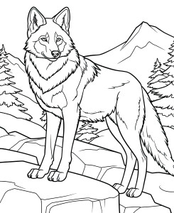 Раскраска геройский волк в горах