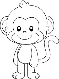 Раскраска милая мультяшная обезьянка с хвостиком