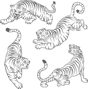 Раскраска коллекция устрашающих тигров