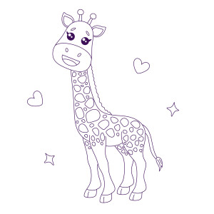 Раскраска маленький милый жираф и сердечки